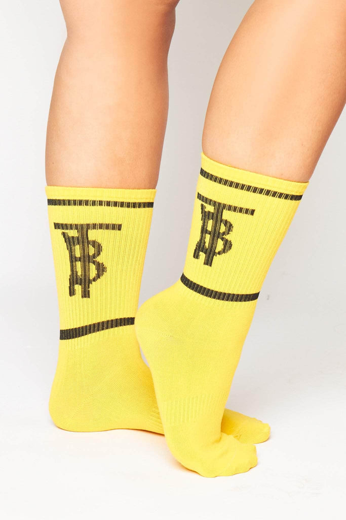 Yellow Ribbed Monogram Socks