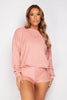 Rose Towelling Long Sleeve Top & Shorts Loungeset
