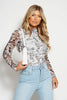 Black & White Mesh Printed Long Sleeve Bodysuit