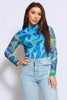 Blue & Green Abstract High Neck Long Sleeve Bodysuit