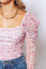 Pink Floral Mesh Square Neck Long Sleeve Bodysuit