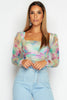 Multi Tie Dye Mesh Ruched Front Bodysuit