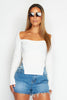 White Rib Square Neck Dip Hem Top