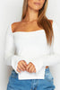 White Rib Square Neck Dip Hem Top