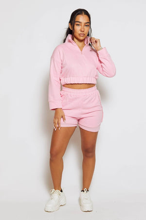 Pettie Pink Zip Through Sweat & Shorts Tracksuit