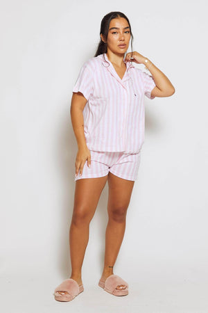 Pink Candy Stripe Pjyama Shorts Set