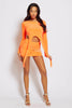 Neon Orange Slinky Mini Skirt & Front Tie Long Sleeve Crop Top