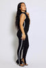 Black Zip Detail Sports Stripe Sleeveless Jumpsuit