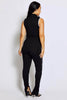 Black Zip Detail Sports Stripe Sleeveless Jumpsuit