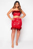 Red Sequin Feather Cami Top & Skirt Co-ord