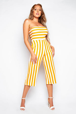 Orange Stripe Bandeau Culotte Jumpsuit