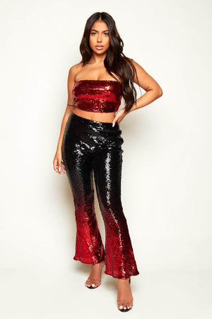 Red & Black Sequin Bandeau Top & Trouser Co-ord