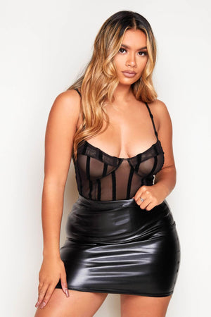 Black Shape Mesh Stripe Bodysuit