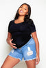 Distressed Ripped Denim Shorts with Maternity Stretch Band