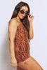 Orange Snake Printed Denim Zip Up Playsuit