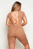 Brown Ribbed Criss Cross Back Unitard