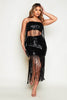 Black Sequin Bandeau Tassel Top & Skirt Co-ord