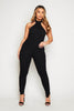 Black High Neck Split Hem Jumpsuit