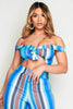 Blue Zig Zag Tie Front Crop Top & Trousers Co-ord