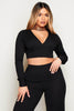 Black Ribbed V Neck Crop Top & Wide Leg Trousers Co-ord