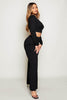 Black Ribbed V Neck Crop Top & Wide Leg Trousers Co-ord