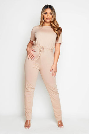 Stone Cotton Short Sleeve Jumpsuit