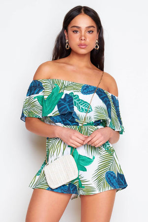 Tropical Bardot Frill Playsuit