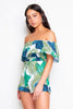 Tropical Bardot Frill Playsuit