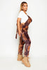 Unisex Tan Tie Dye Cord Relaxed Fit Dungaree