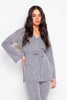 Grey Ribbed Belted Long Split Top & Joggers Co-ord