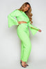 Neon Green Ribbed Crop Top & Wide Leg Trousers Co-ord