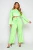 Neon Green Ribbed Crop Top & Wide Leg Trousers Co-ord