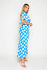 Blue Spotty Cut Out Maxi Dress