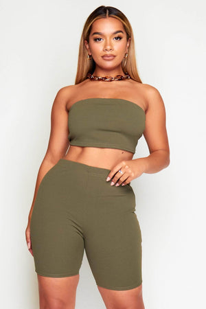 Khaki Bandeau Top & Cycling Shorts Co-ord