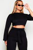 Black Rib Top & Belted Wide Leg Trouser Co-ord