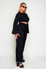 Black Rib Top & Belted Wide Leg Trouser Co-ord