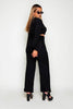 Black Rib Top & Belted Wide Leg Trouser Co-ord