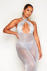 Tall Silver Knitted Sheer Wide Leg Jumpsuit