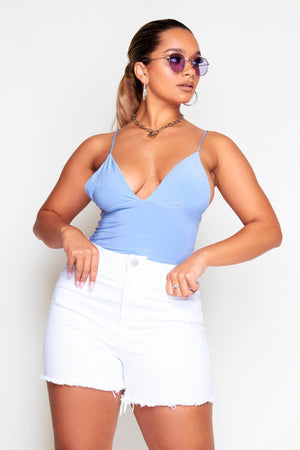 Blue Slinky Skinny Strappy Bodysuit