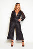 Black Mesh Embellished Deep Plunge Jumpsuit