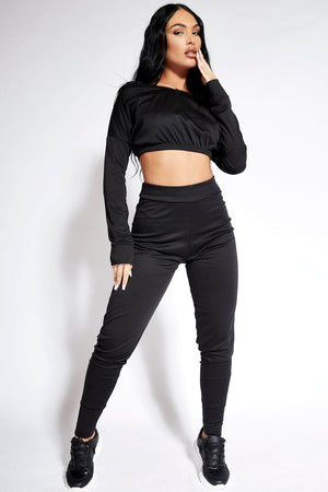 Black Marl Elasticated Crop Jumper & Joggers Co-ord