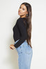 Black V Neck Buttoned Long Sleeve Rib Bodysuit