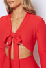 Red Tie Front Long Sleeve Jumpsuit