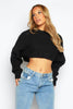 Black Knit Cropped Batwing Sleeve Crew Neck Jumper