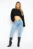 Black Knit Cropped Batwing Sleeve Crew Neck Jumper