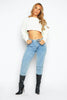 Cream Knit Cropped Batwing Sleeve Crew Neck Jumper