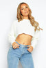 Cream Knit Cropped Batwing Sleeve Crew Neck Jumper
