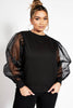 Black Jersey Sweater with Organza Sleeves