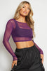 Purple Mesh Long Sleeve Crop Top