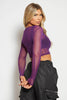 Purple Mesh Long Sleeve Crop Top